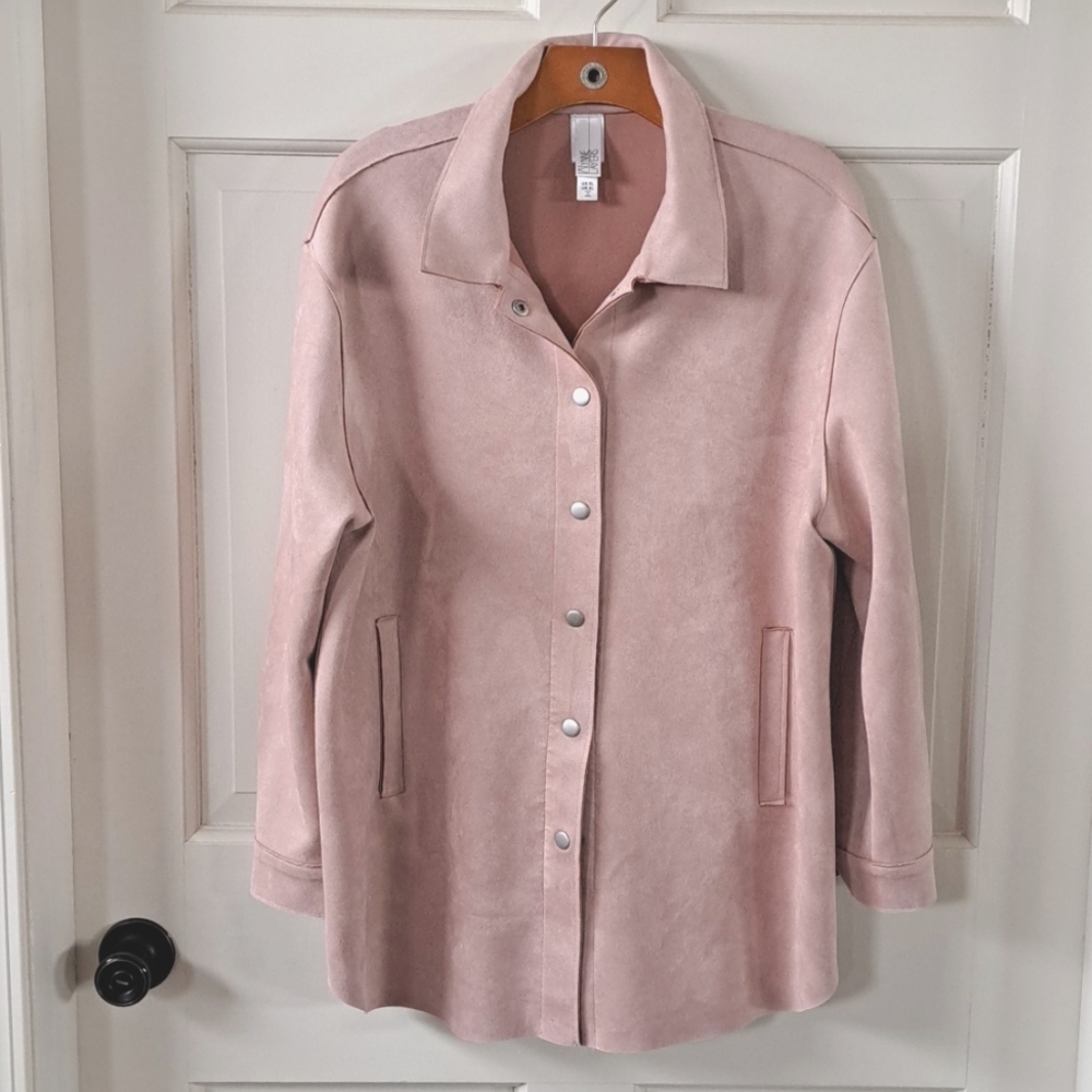 Wynne Layers Faux Suede Soft Mauve Pink Snap Buttons Pockets Cozy Jacket